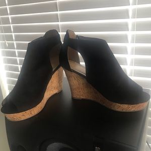 Black open toe cork wedge